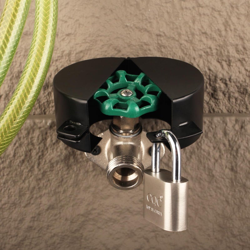 TEMEILI Faucet Valve Lock-Metallic Black (with Padlock) Tap Lock-Outdoor Faucet Lock-Faucet Lock-Lock Water Faucet Outdoor-Faucet Locks OutdoorL - Prevent Water Stealing-Water spigot lock Child Proof - Image 1